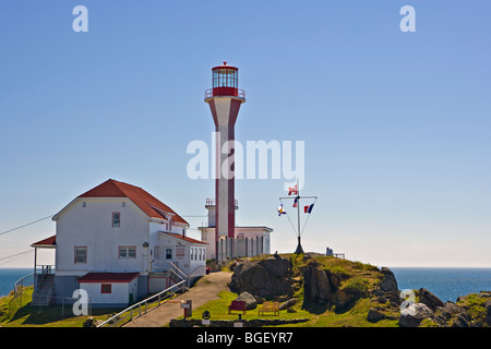 Cape Forchu Lighthouse, current tower was built in 1962 and previous tower was first lit on January 15, 1840, Yarmouth Harbour, Stock Photo