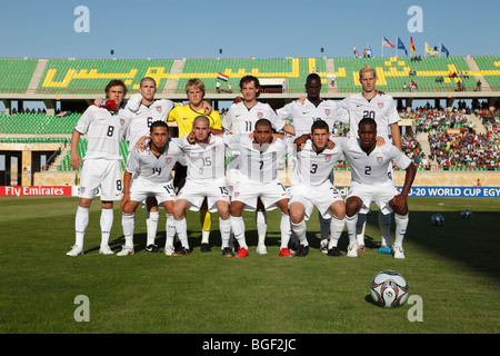The USA starting eleven lines up prior to the start of a 2009 FIFA U-20 World Cup soccer match against Germany. Stock Photo