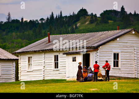 Costumed interpreters gathered outside a building at Fort Walsh National Historic Site, Cypress Hills Interprovincial Park, Sask Stock Photo