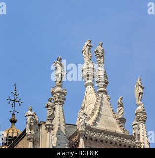 Carved marble facade inside courtyard of the Doge's Palace (Palazzo Ducale), Venice, Veneto, Itlaly Stock Photo