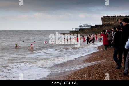 The start of the 2010 Brighton Christmas Day Swim as organised by the Brighton Swimming Club Stock Photo