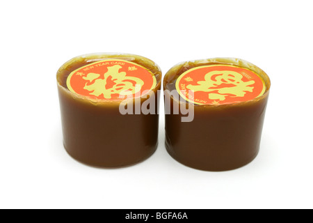 Chinese New Year sticky rice cakes on white background Stock Photo