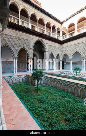 Patio de las Doncellas, or The Courtyard of the Maidens, Real Alcazar, Seville, Andalusia, Spain Stock Photo