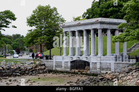 Plymouth Rock, Plymouth Harbor in Plymouth, Massachusetts. Stock Photo