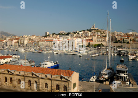 Evening View over the Old Port, Vieux Port, Harbour or Harbor, Marseille or Marseilles, Provence, France Stock Photo