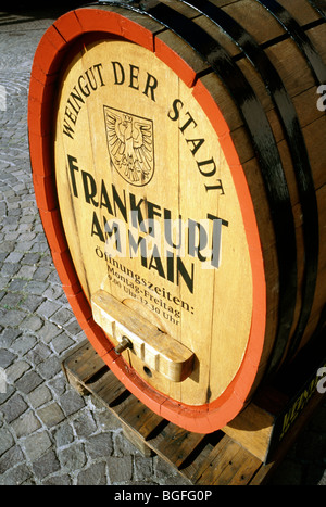 Aug 20, 2009 - Wooden wine barrel in front of Römer (city hall) at Römerberg in the German city of Frankfurt. Stock Photo