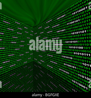 Two walls of green and white binary code Stock Photo