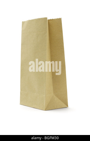 Brown disposable paper bag on white background Stock Photo