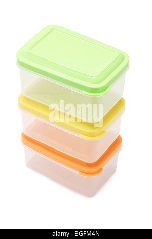 Three plastic containers isolated on white background Stock Photo