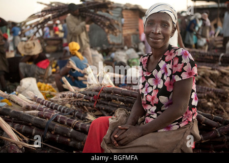 Sugarcane seller at the port in Gonaives, Artibonite Department, Haiti Stock Photo