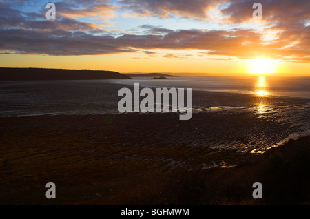 Sand Bay at sunset, Weston-Super-Mare, Somerset, UK in January. Stock Photo