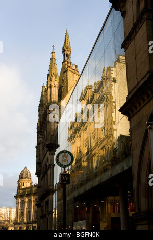City centre buildings, Bradford, West Yorkshire, including the Wool Exchange- a fine gothic revival grade 1 listed building Stock Photo