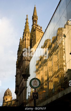 City centre buildings, Bradford, West Yorkshire, including the Wool Exchange- a fine gothic revival grade 1 listed building Stock Photo