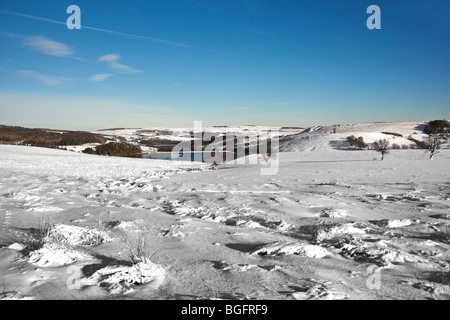 A winter landscape with strines dam in background Bradfield Sheffield South Yorkshire England UK Stock Photo