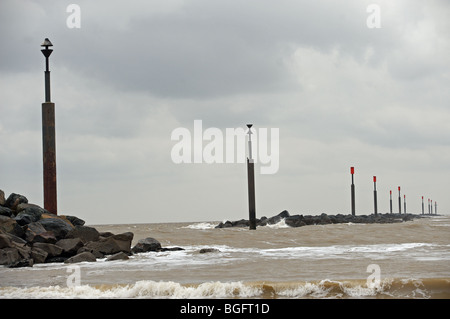 Manmade reefs (rock armor groynes) built for protection against coastal erosion Stock Photo