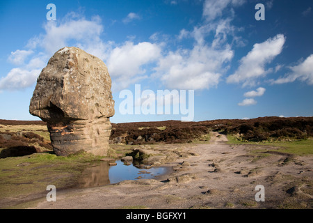 The Cork Stone on Stanton Moor between Birchover and Rowsley in the Derbyshire Peak District, UK Stock Photo