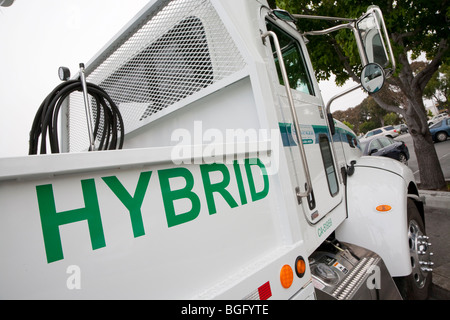 Tilted view of a Peterbilt Hybrid Electric (HE) Truck Model 330 Class 6 vehicle. Stock Photo