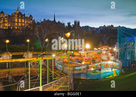 Edinburgh, Christmas fair, Princes Street Gardens, Castle, Scotland, November, 2009 Stock Photo