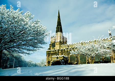 Winwick Church in the Snow. Ian Burton Stock Photo