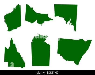 Map of six states of Australia, isolated on white background. Stock Photo