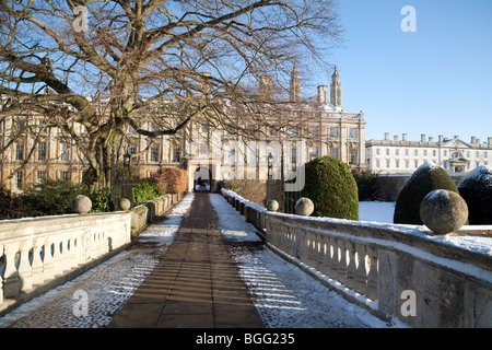 Clare College, Cambridge University as seen from Clare Bridge, in the winter, Cambridge UK Stock Photo