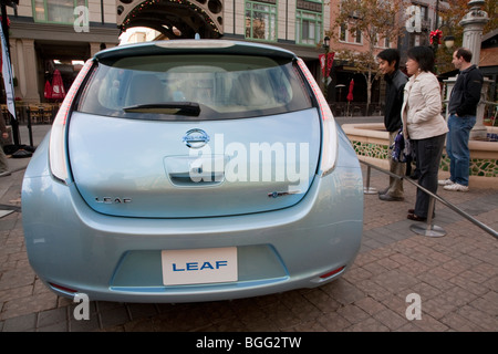 This fully electric Nissan Leaf has no tailpipe since there are no exhaust emissions Stock Photo