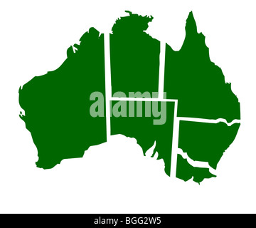 Map of six states of Australia, isolated on white background. Stock Photo