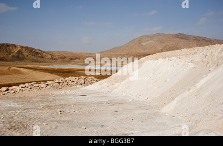 Stock piles of sea salt extracted from seawater in the crater of Pedra de Lume on Sal in the Cape Verde islands Stock Photo
