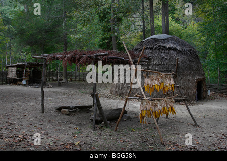 Native American Monacan Indian village in Natural  Bridge Virginia America historical lifestyle nobody horizontal in USA US hi-res Stock Photo