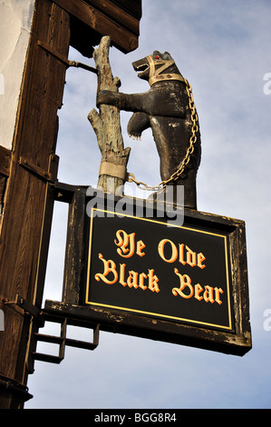 Ye Olde Black Bear Inn sign, High Street, Tewkesbury, Gloucestershire, England, United Kingdom Stock Photo