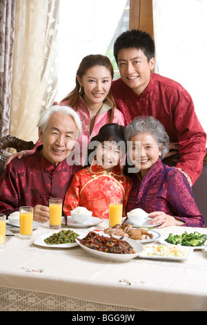 Family having Chinese New Year dinner Stock Photo