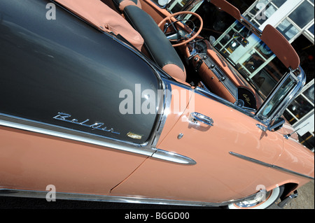 55 Chevy Bel Air Convertible, 50s American icon, at the Ace Cafe typical 50s location Stock Photo