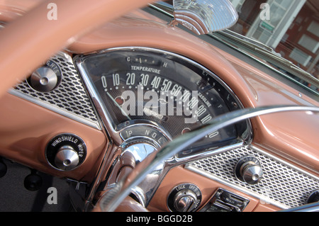 55 Chevy Bel Air Convertible dashboard and speedo Stock Photo