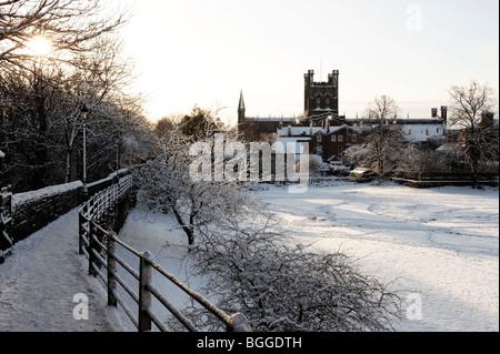 Chester Cathedral in the snow January 2010 Stock Photo