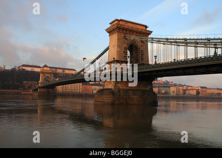 Jan 01, 2010 - Budapest, Hungary - The Chain Bridge with background the Buda. Stock Photo