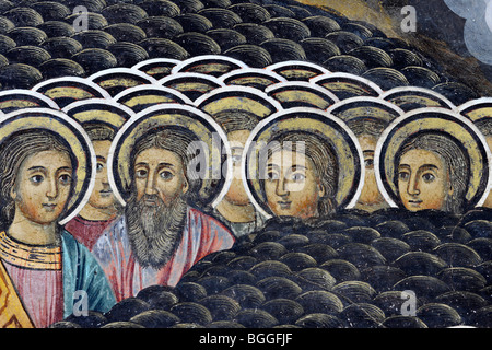 Rila Monastery fresco with detail of saints Stock Photo