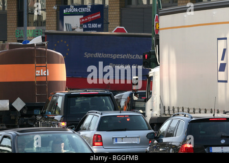 Traffic jam in the city Essen, North Rhine-Westphalia, Germany. Stock Photo