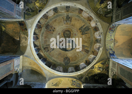 The dome of the monastery of Osios Loukas showing a mural of Christ surrounded by saints and angels Stock Photo