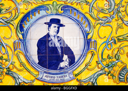 Tile with the figure of the singer from the Flemish Antonio Mairena Alcalá de Guadaira Seville Andalusia Spain Stock Photo