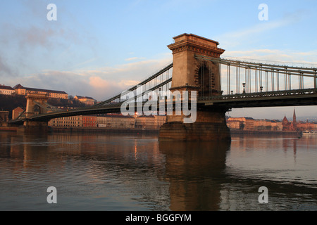 Jan 01, 2010 - Budapest, Hungary - The Chain Bridge with background the Buda. Stock Photo