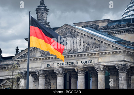 German flag, Reichstag, German parliament building, Berlin, Germany Stock Photo