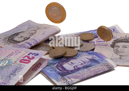 Banknotes, coins, English Stock Photo