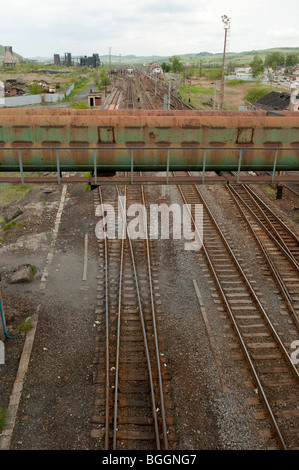 Rail tracks near the disused Carbosin Factory causing pollution in Copsa Mica Romania Eastern Europe