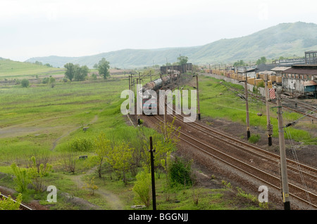 train of chemical waste near Disused Carbosin Factory causing pollution in Copsa Mica Romania Eastern Europe