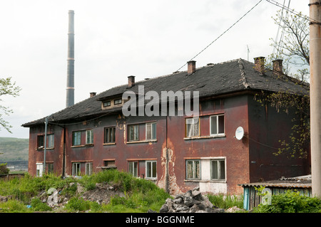 Polluted house covered in Carbon Black from Carbosin Factory in Copsa Mica Romania Eastern Europe Stock Photo