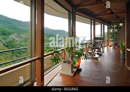 Hakone Ginyu. Traditional Japanese ryokan and spa. Hakone, Japan. Balcony Stock Photo