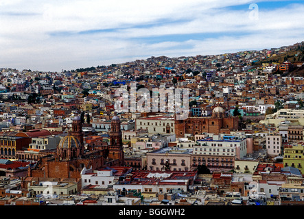 overview, view from above, view from cable car, cable car ride, tram, tramway, city of Zacatecas, Zacatecas, Zacatecas State, Mexico Stock Photo