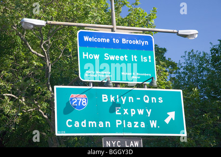 Sign on Brooklyn Bridge says 'Welcome to Brooklyn' New York City, New York Stock Photo