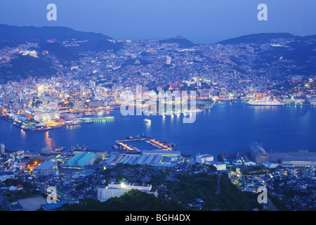 Nagasak cityscape at dusk, Japan Stock Photo