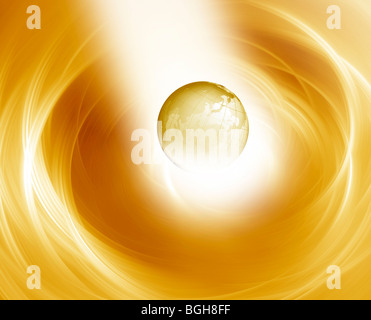 Planet earth surrounded by swirling light Stock Photo